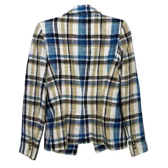 NEW Smythe Cut-Away Blazer Summer Plaid Linen Cotton Size 6 - Picture 8 of 12